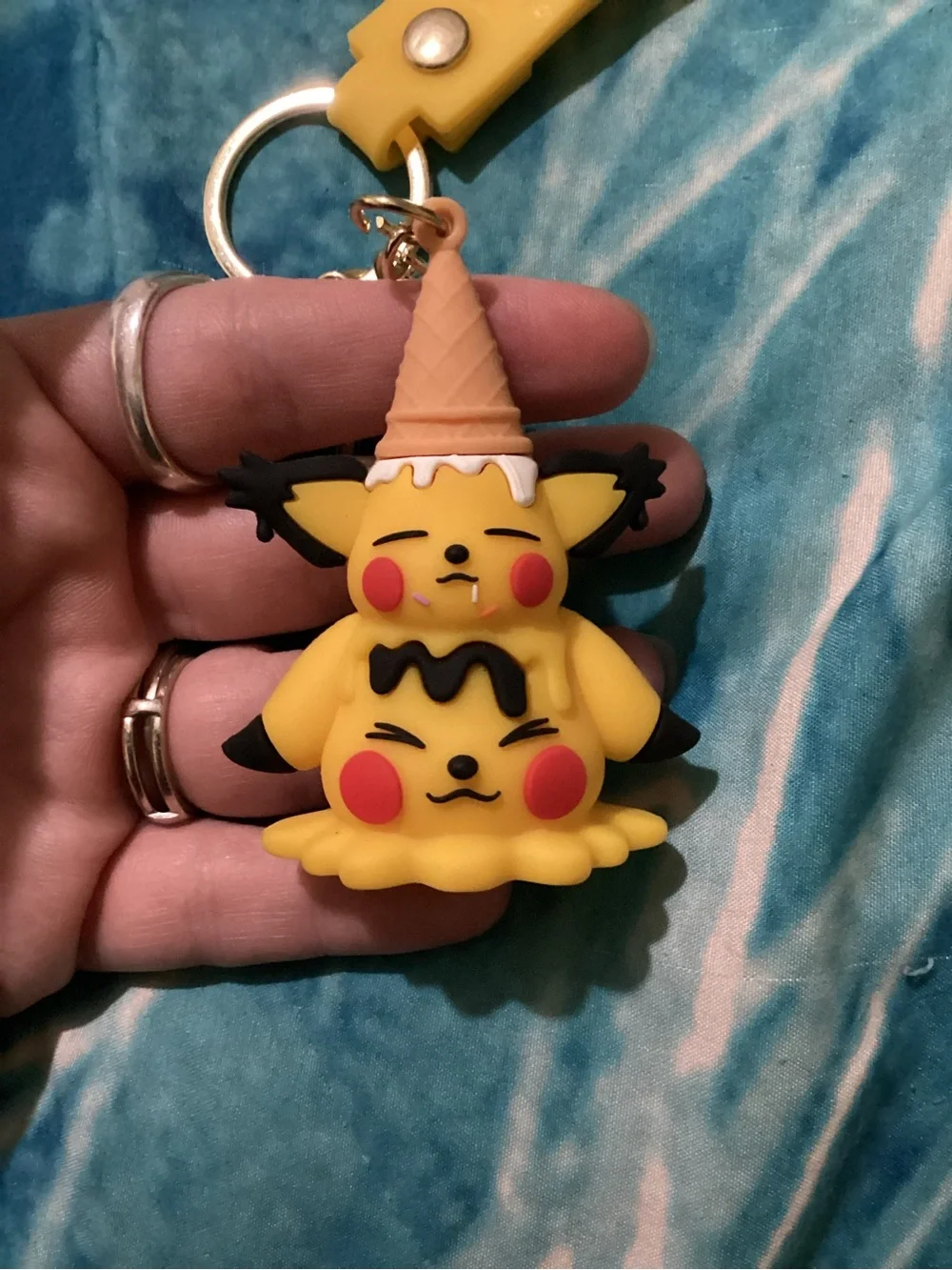 Pokemon Yellow Pikachu Stacked Rubber Keychain with Wrist Strap